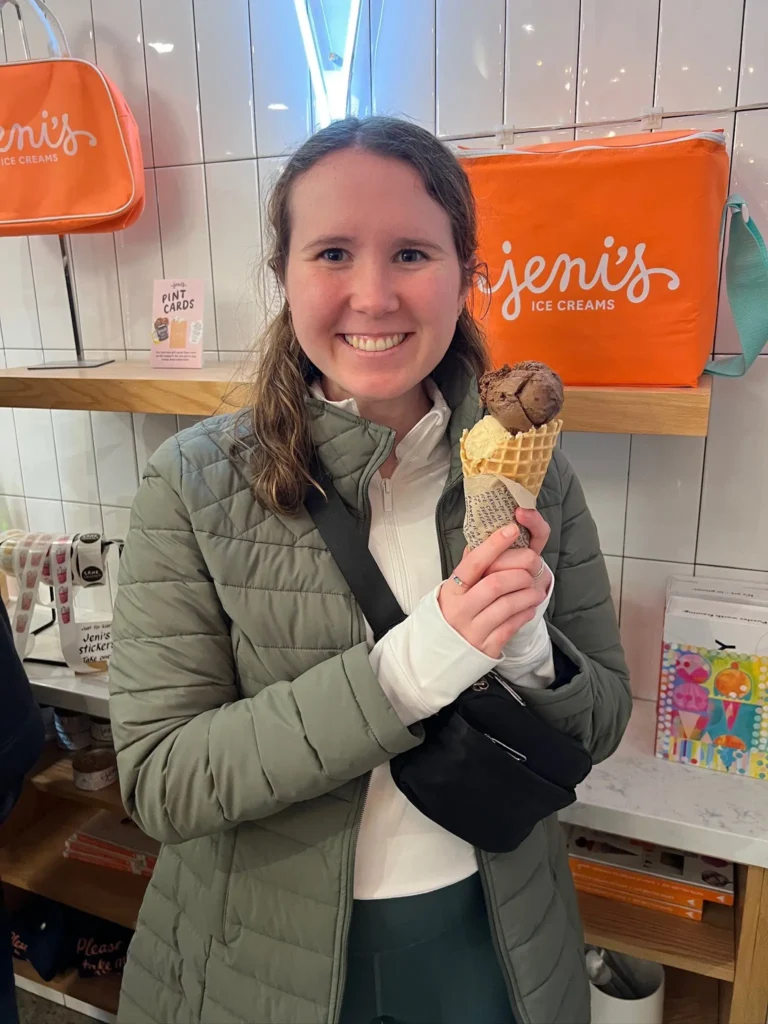 Olivia Laughman posing with an ice cream cone